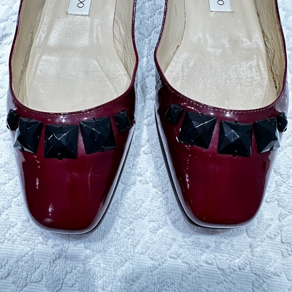Jimmy Choo Burgundy Flats with Black Embellishments